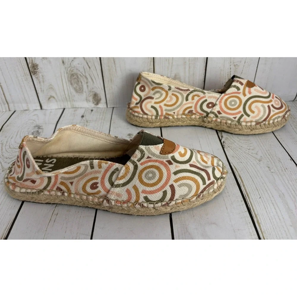 Toni Pons Womens Espadrille Flats Geometric Swirl Canvas Slip On Spain Sz 5.5/36